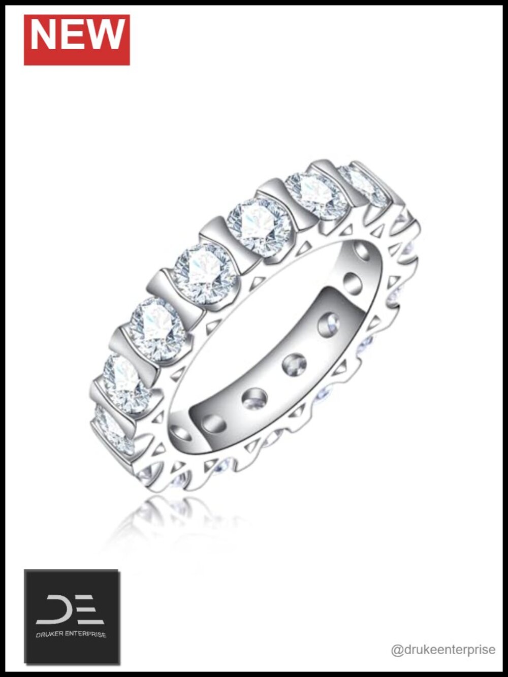 Moissanite Eternity Ring 4.0mm D Color VVS Platinum Plated Sterling Silver